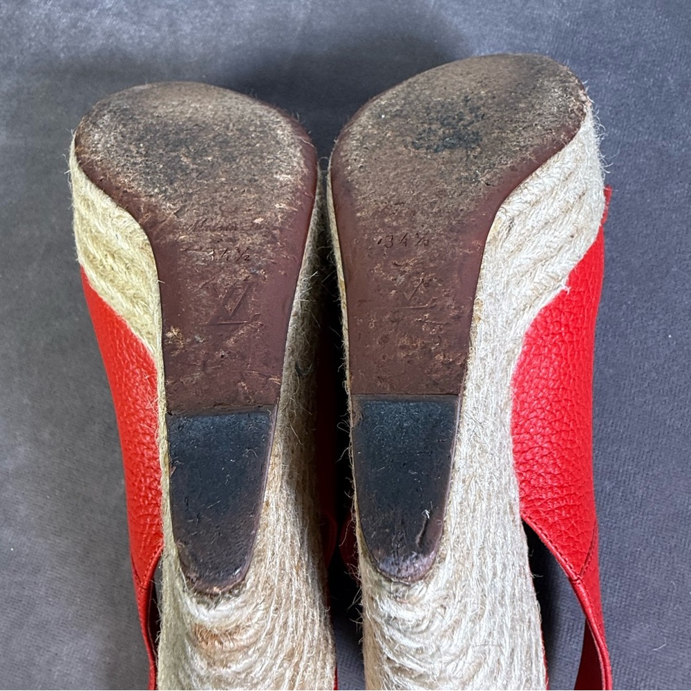 Louis Vuitton red leather wedge heel slingback espadrille sandals open-toe 35 - Picture 16 of 16